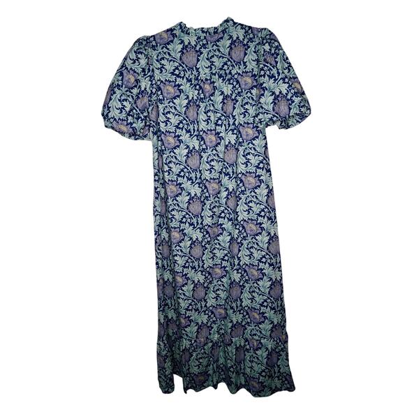 Hyacinth House Multi Blue Leafy Floral Mimi Midi Dress Sz M - Picture 5 of 5